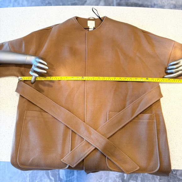 Midi Camel /Caramel Color Open With Tie Waist Round Neck Drop Shoulder Wrap Coat - Picture 10 of 15